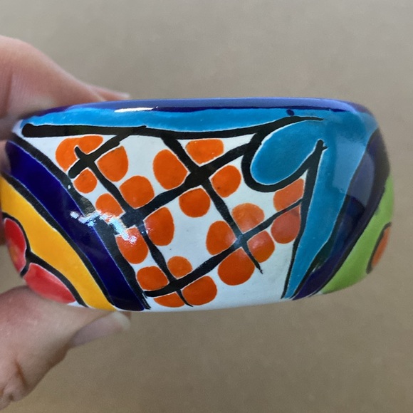 Ceramic Made in Mexico Souvenir hand painted trinket bowl container with lid - Picture 7 of 11